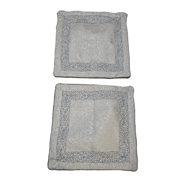 Croscill Akita Euro Pillow Shams Square Set of 2 Embroidered Tweed Retired Print